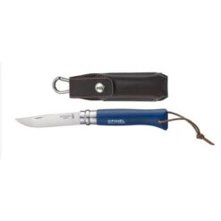 Opinel No 08 blauw met leren etui