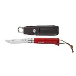 Opinel No 08 rood met leren etui