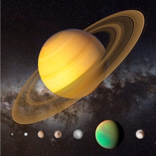 3D kaart Saturnus met manen